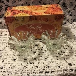 Vintage set of Darby clear crystal flared scalloped  taper candle stick holder